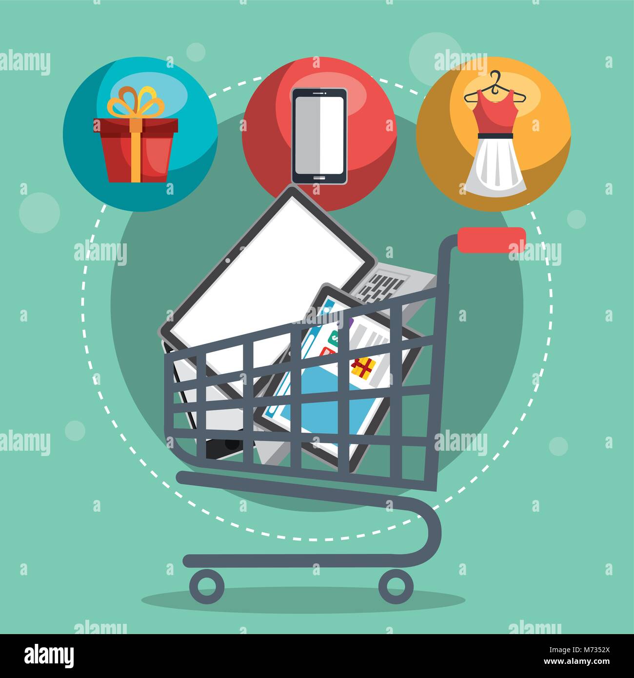 shopping cart with marketing set icons Stock Vector Image & Art - Alamy