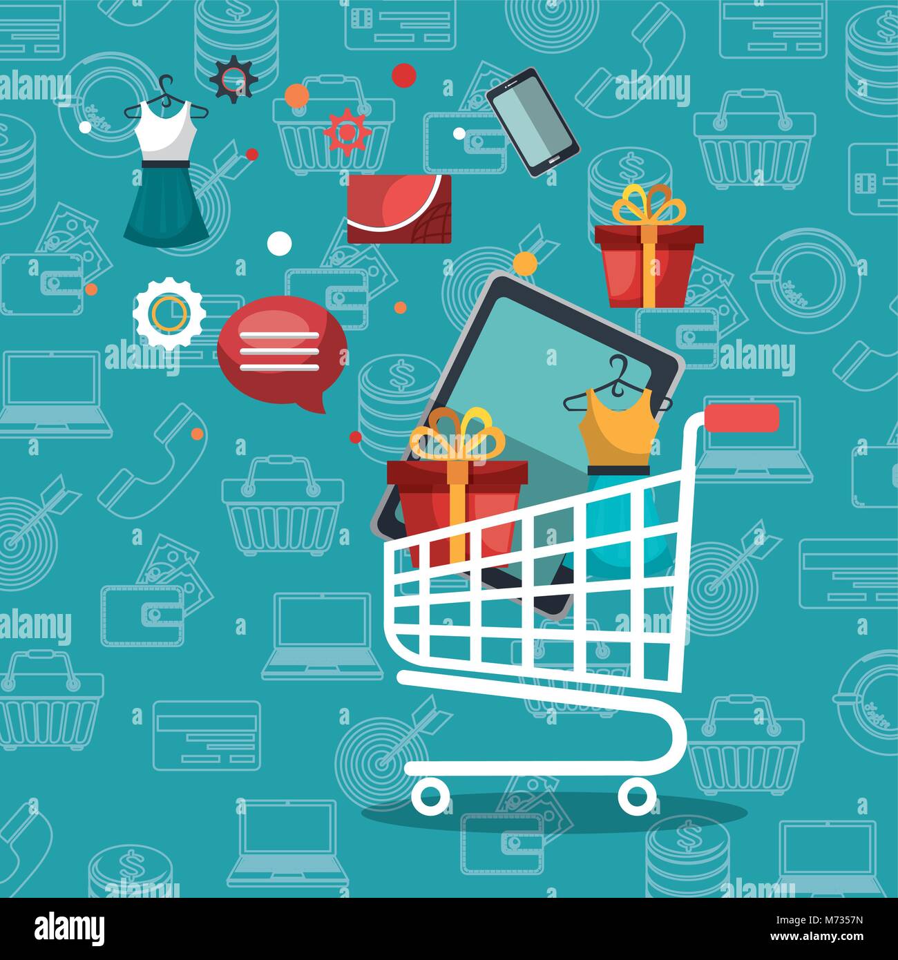 shopping cart with marketing set icons Stock Vector Image & Art - Alamy