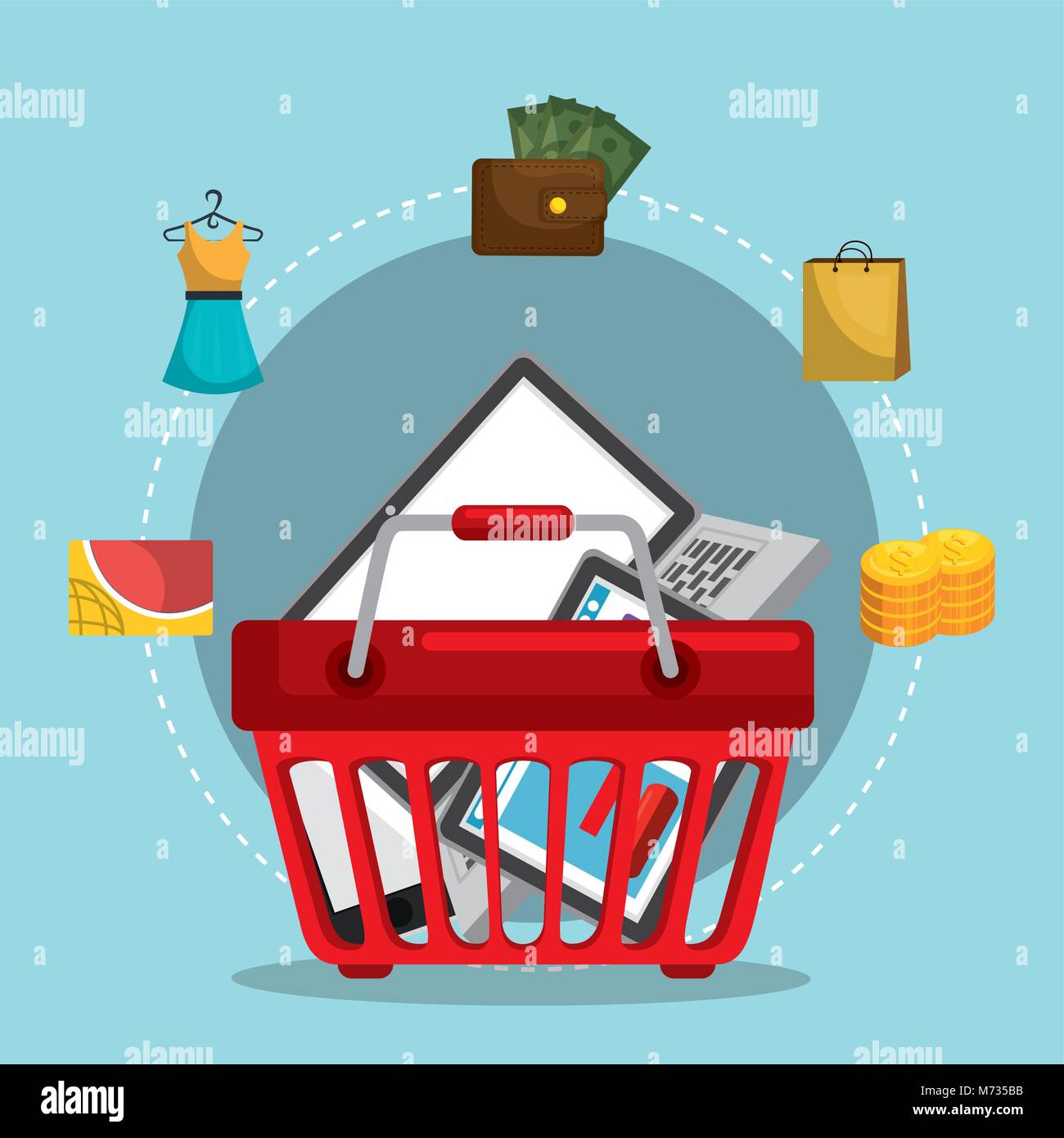 shopping basket with marketing set icons Stock Vector Image & Art - Alamy