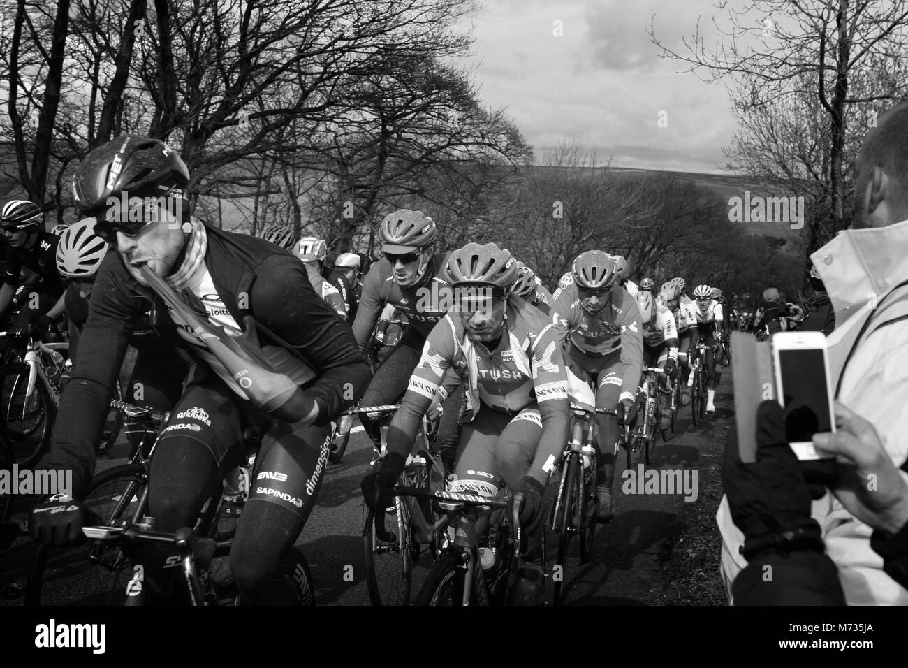 Tour de Yorkshire 2016 the peloton on Cote de Greenhow Hill. Stage 1 Tour de Yorkshire. Stock Photo