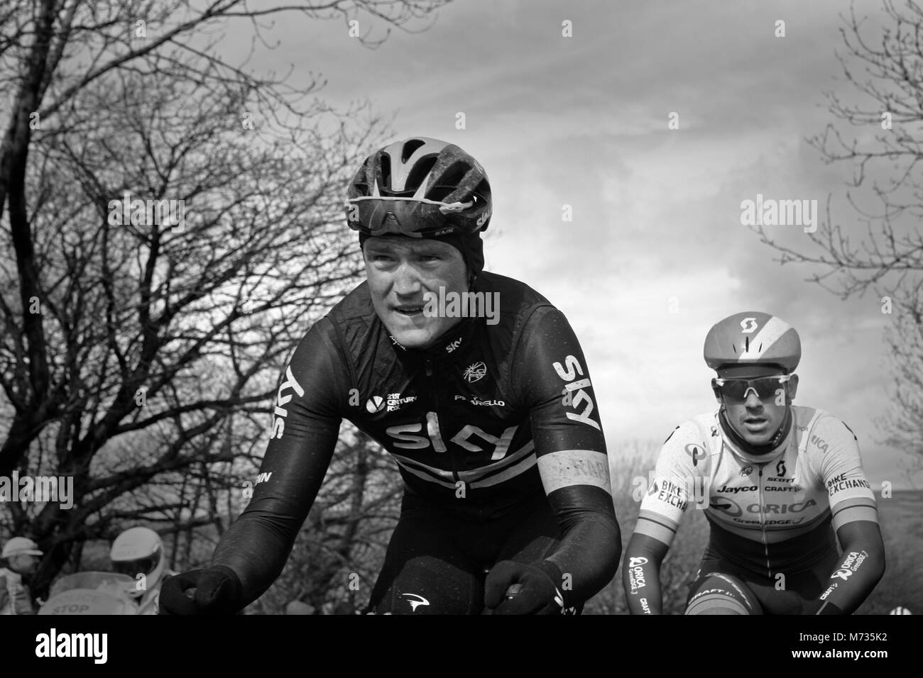Tour de Yorkshire 2016 Team Sky's Gianna Moscon climb Cote de Greenhow Hill during stage 1 of the tour de yorkshire. Stock Photo