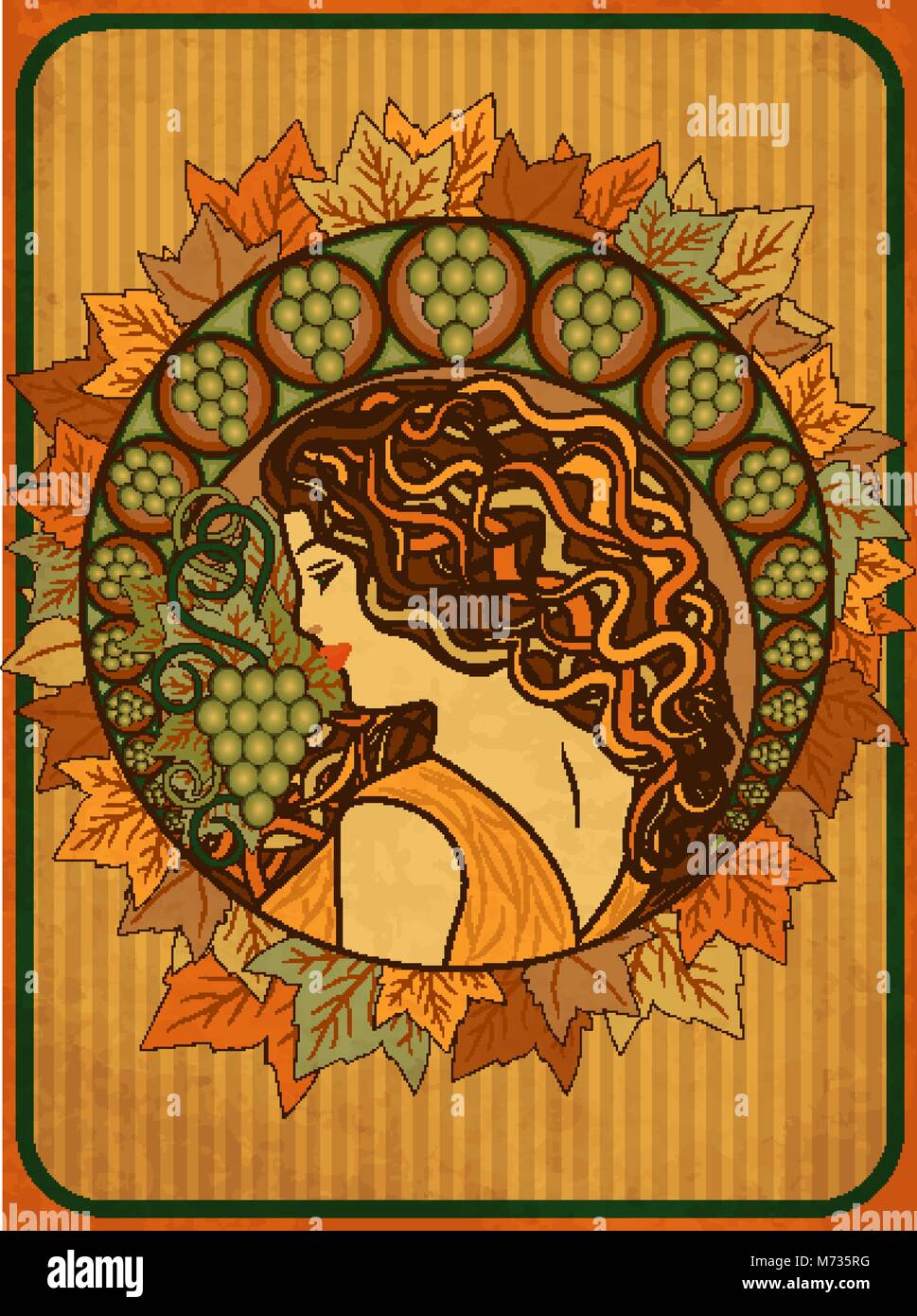 Autumn Banner With Girl In Art Nouveau Style Vector Illustration