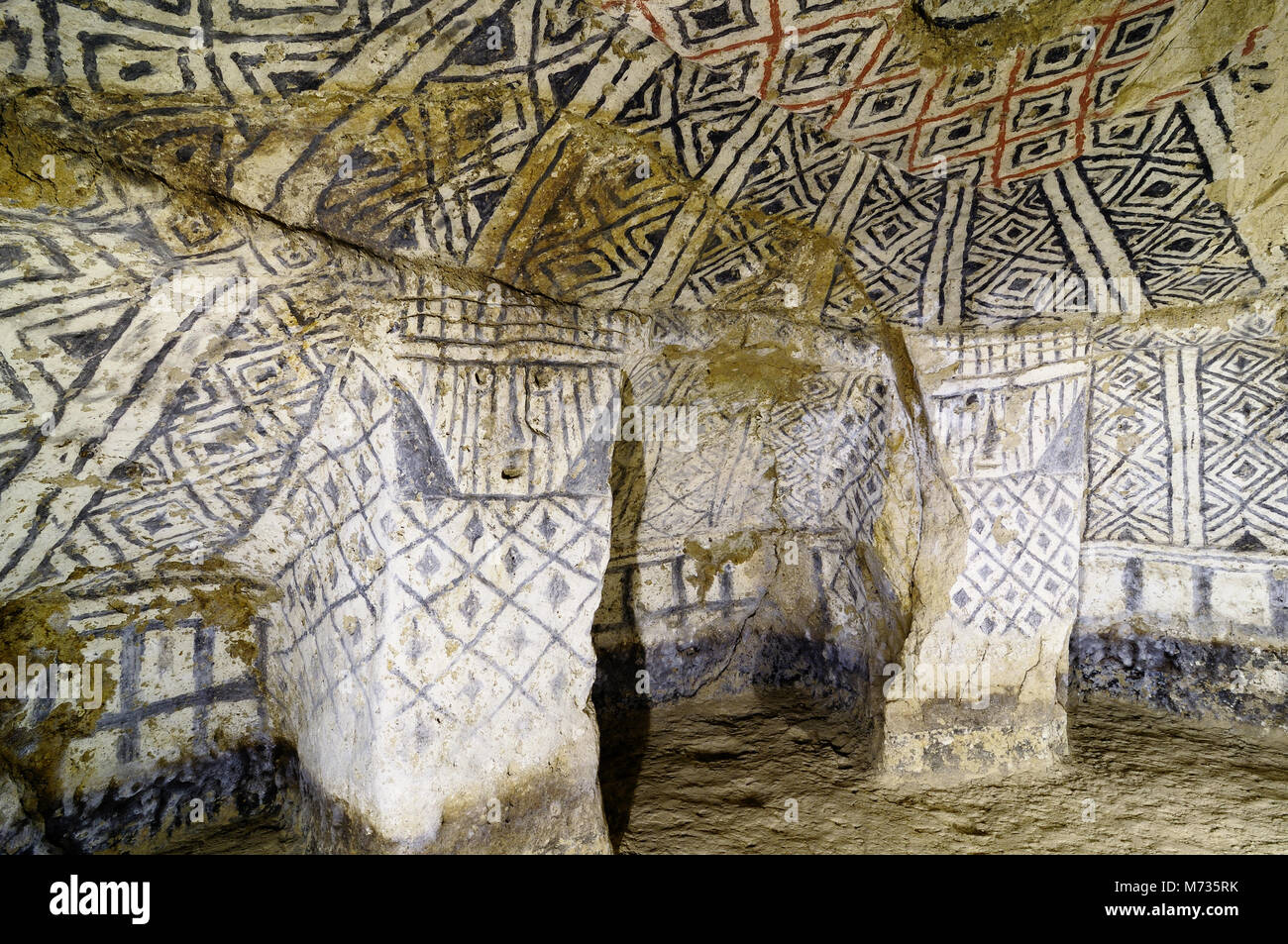 Tierradentro - burial caves painted with red, black and whte geometric patterns in Colombia Stock Photo