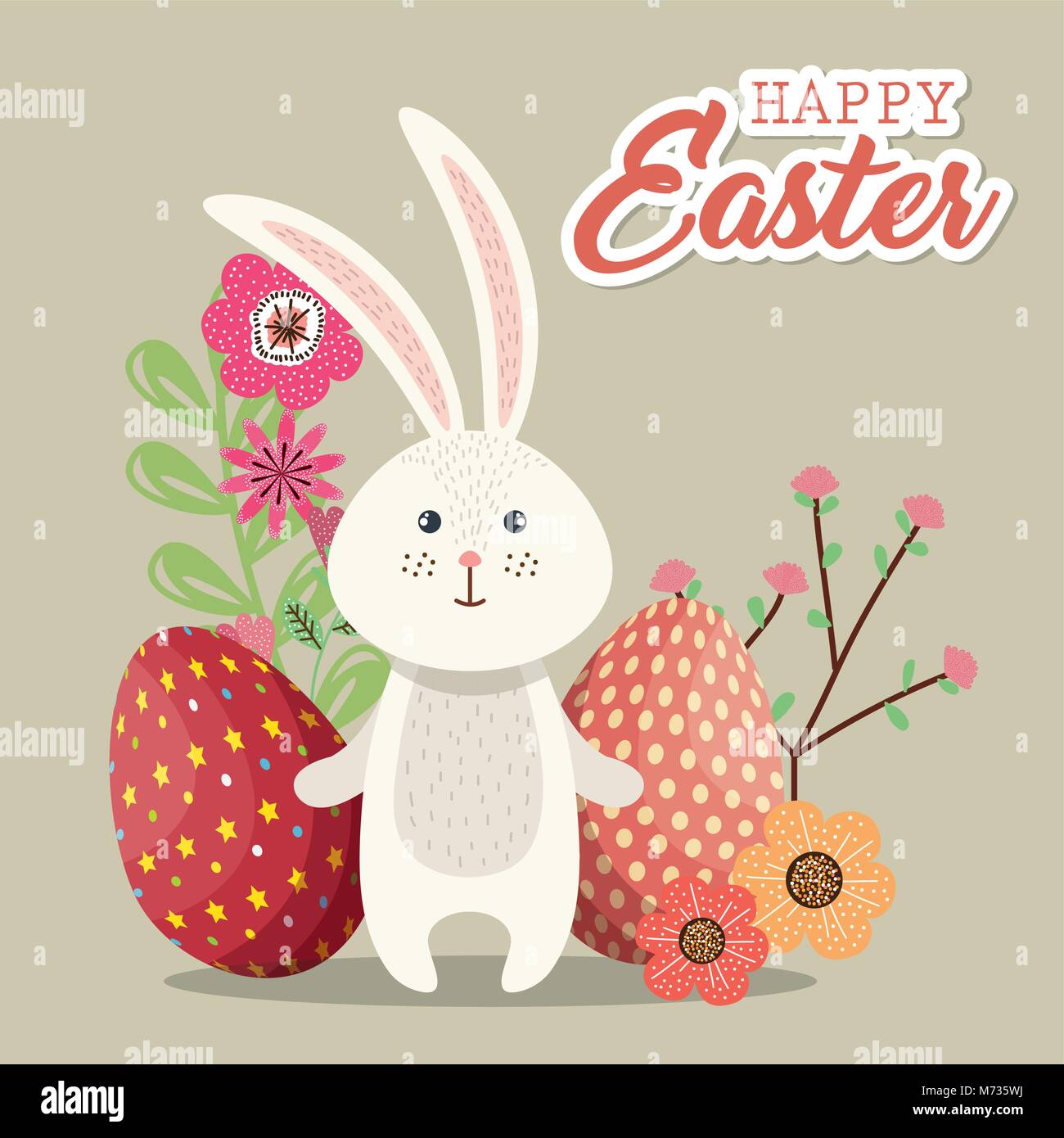cute rabbit happy easter card Stock Vector Image & Art - Alamy