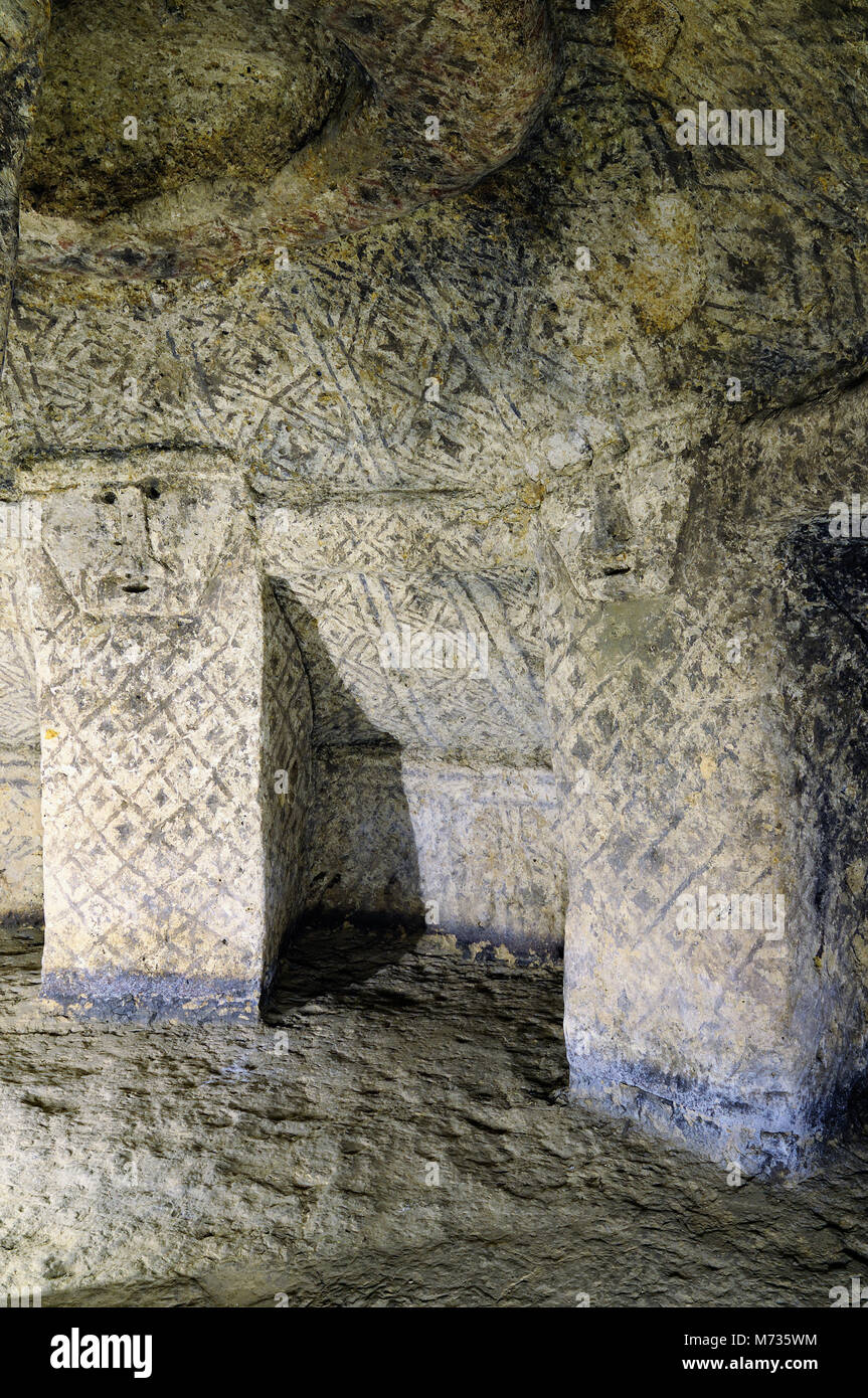 Tierradentro - burial caves painted with red, black and whte geometric patterns in Colombia Stock Photo