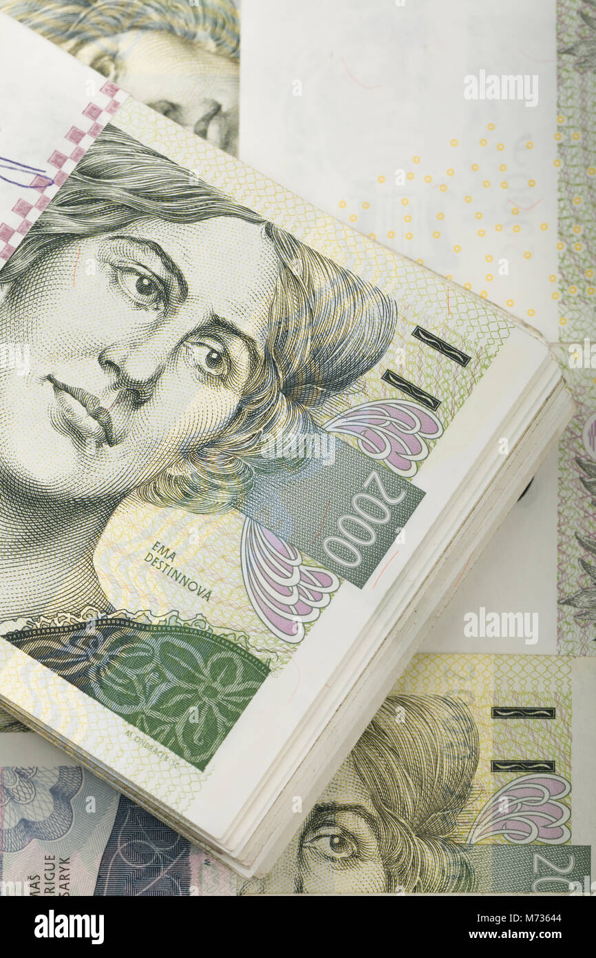 czech banknotes nominal value two and five thousand crowns. approximately 12 450 US dollars USD or 11 100 Euro EUR Stock Photo Alamy