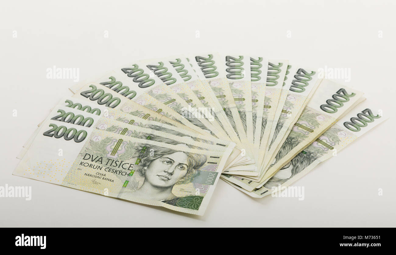 fan from czech banknotes nominal value two thousand crowns, money business banking concept Stock Photo