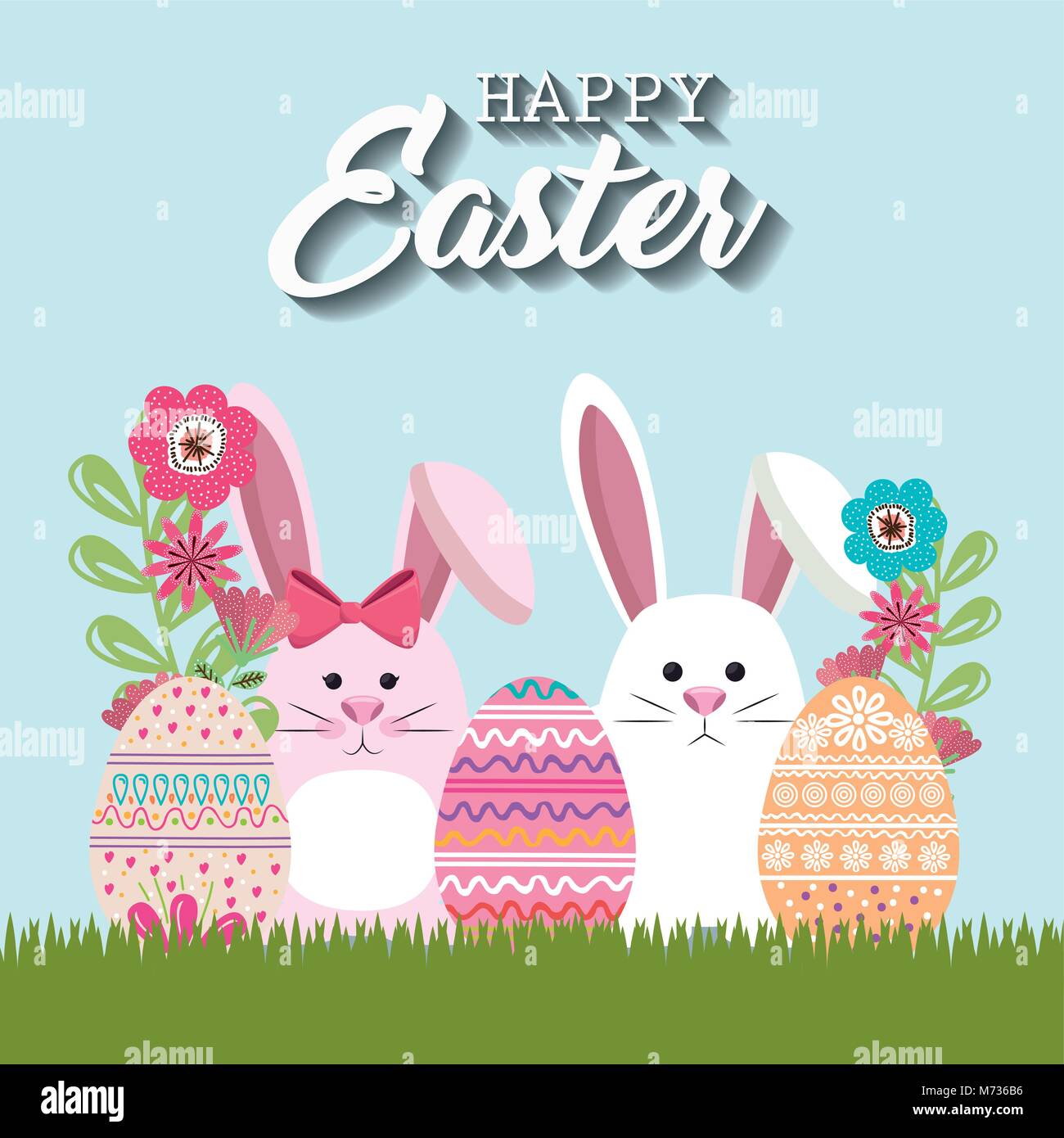 cute rabbit happy easter card Stock Vector Image & Art - Alamy