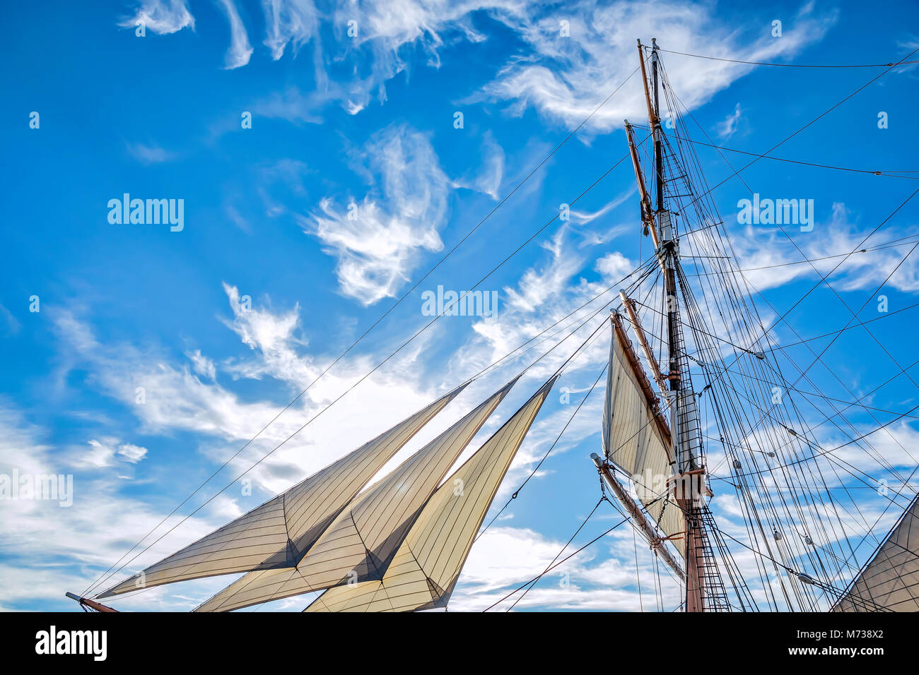 The Star of India's sails and mast, San Diego, California Stock Photo