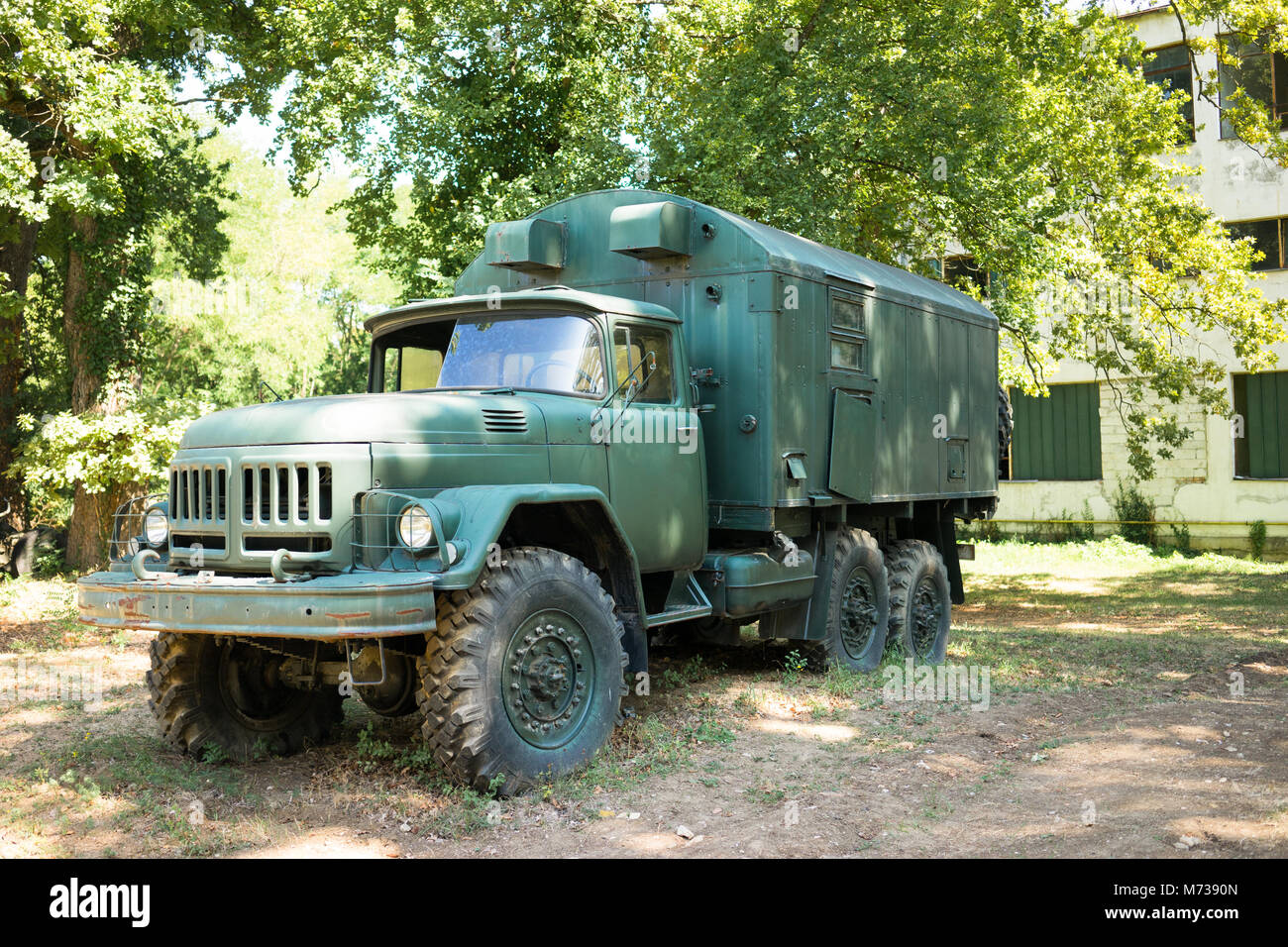 At first soviet and then Russian military truck Stock Photo