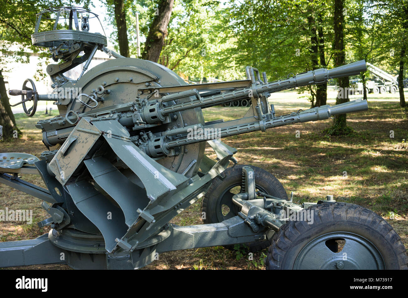 World War Two Anti-Aircraft Gun seen at military park in Orastie, Romania Stock Photo
