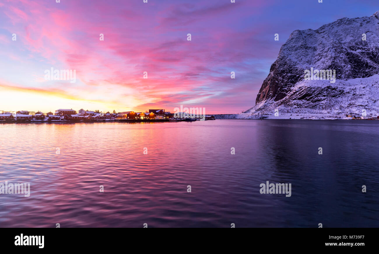 sunrise in Reine village, Lofoten Islands, Norway Stock Photo - Alamy