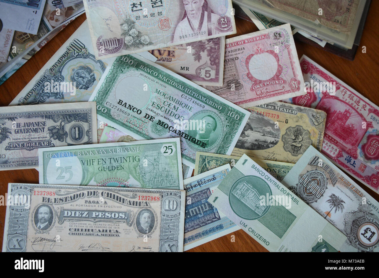 A image of old foreign money not UK notes from around the world Stock Photo