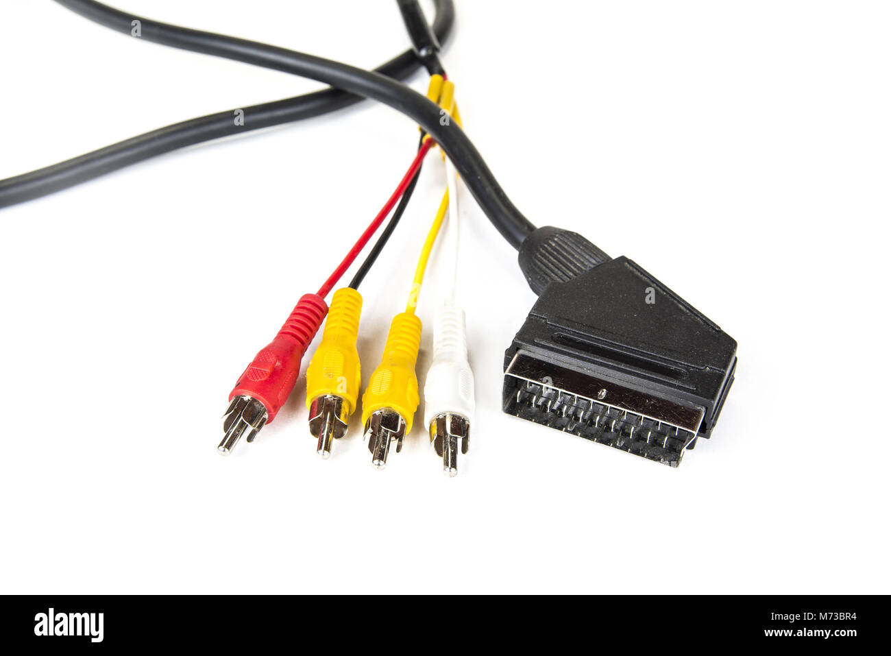 Black scart cable and cinch connectors on the white Stock Photo - Alamy