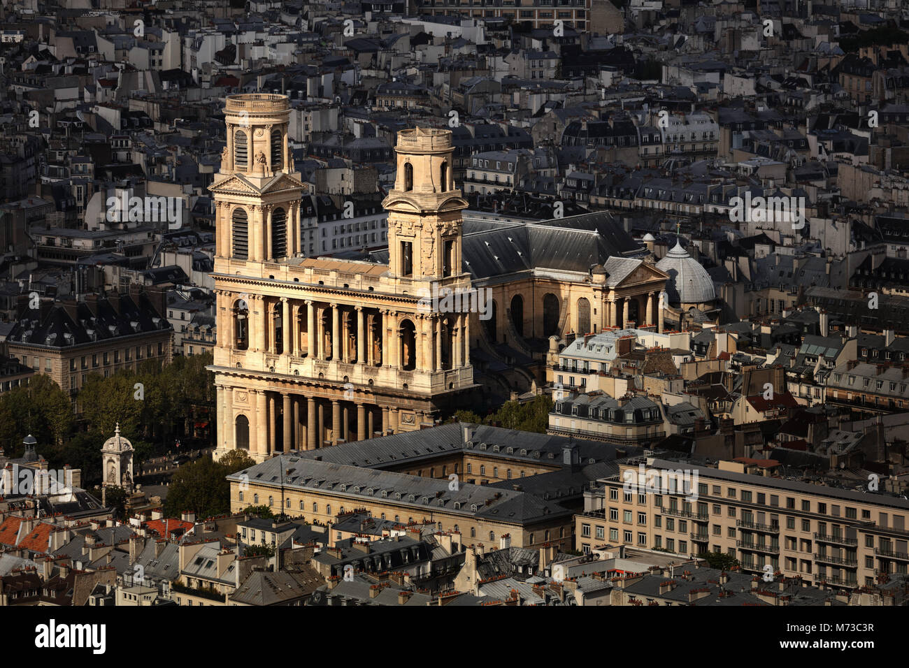 Church Saint Sulpice in Paris, France, bird's eye view Stock Photo
