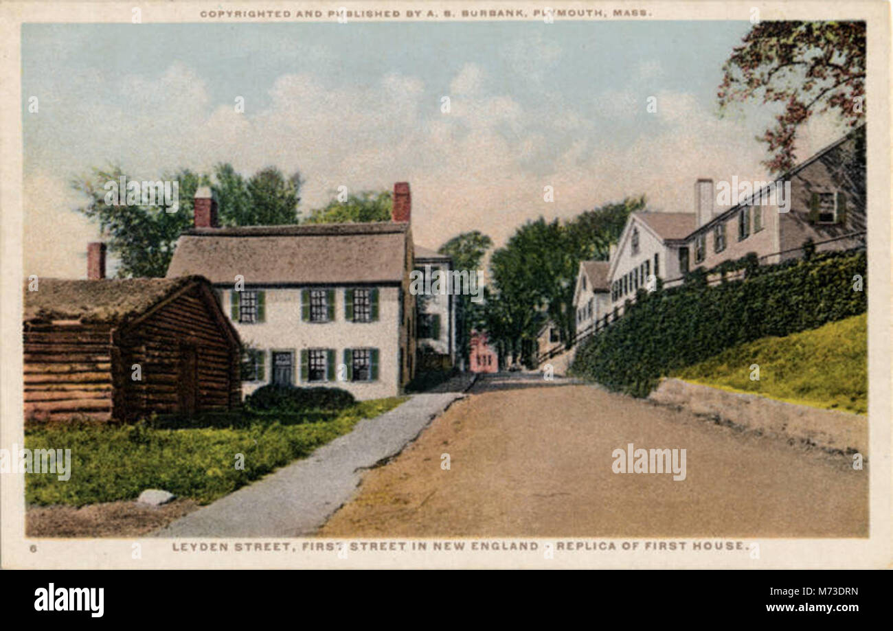 Copyrighted and Published by A S Burbank, Leyden Street, First Street in New England, Replica of... (NBY 22804) Stock Photo