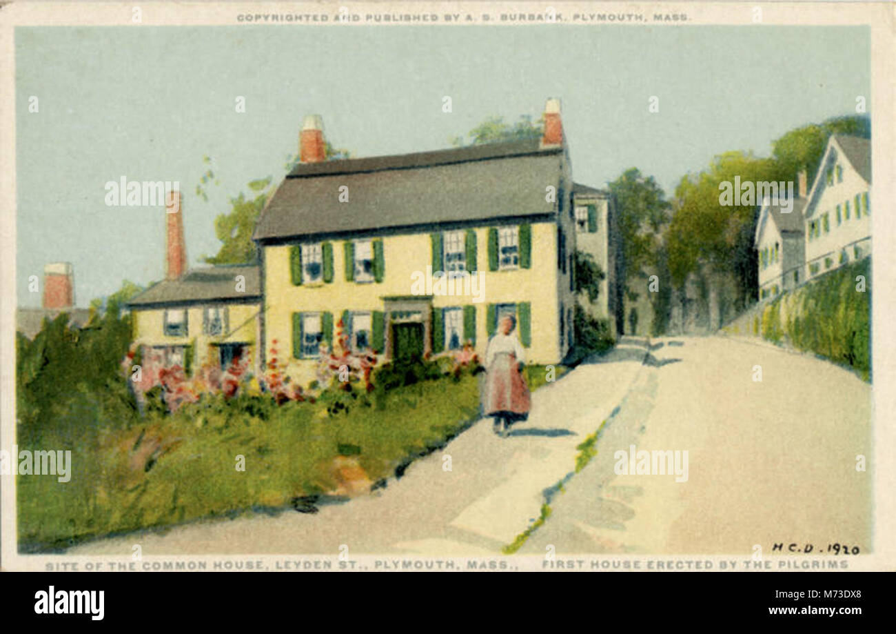 Copyrighted and Published by A S Burbank, Site of the Common House, Leyden street, First House... (NBY 21517) Stock Photo