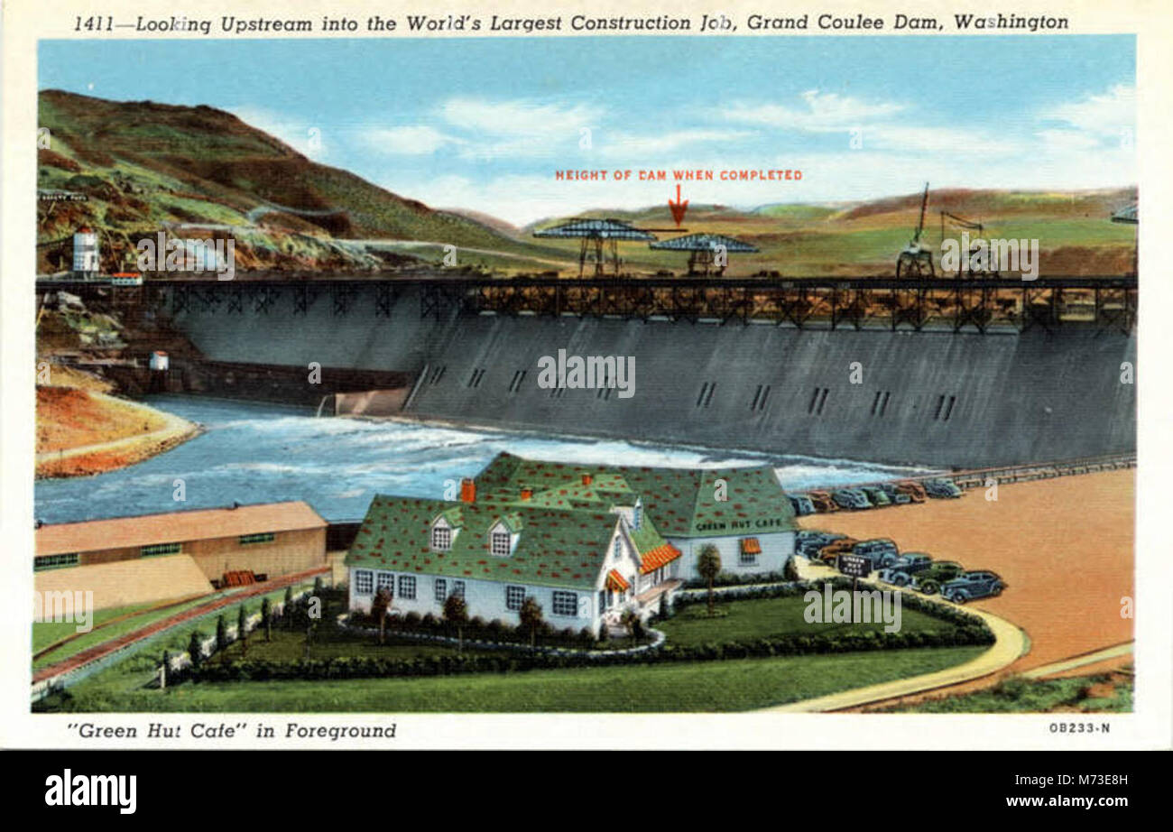 Coulee Dam WA Looking Upstream into the World's Largest Construction