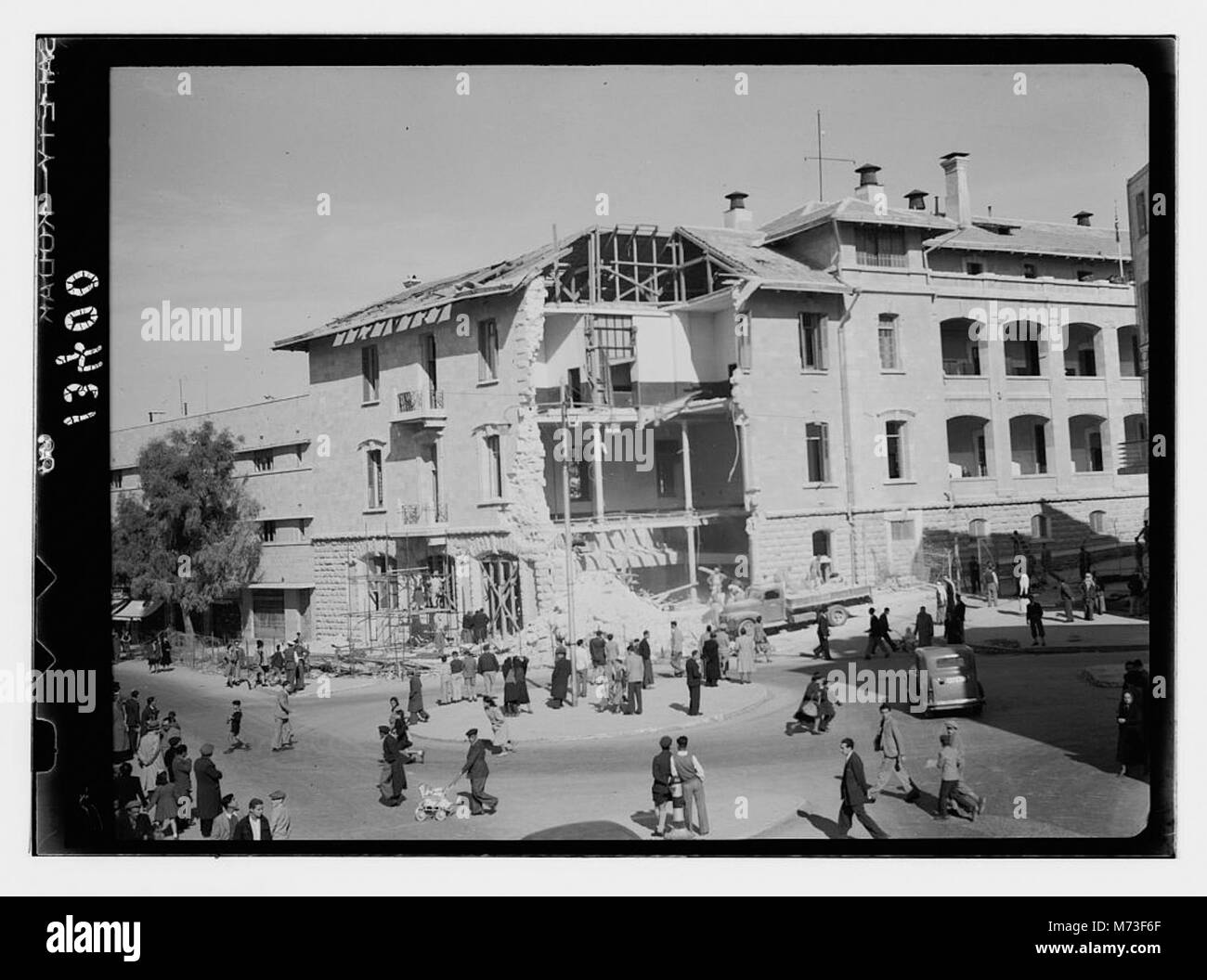 Damage done to police H.Q. (i.e., headquarters) in Jer. (i.e., Jerusalem) by Jewish bomb on Dec. 27, 1945 LOC matpc.12754 Stock Photo