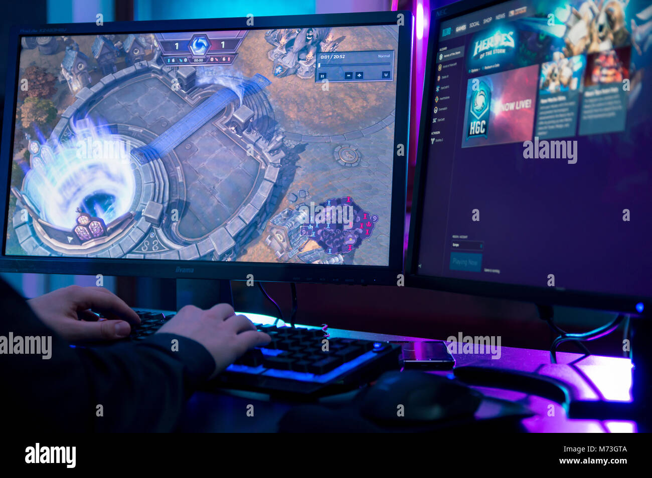 WROCLAW, POLAND -  FEBRUARY 02th, 2018: Man playing at Heroes of The Storm game. HotS is a multiplayer online battle arena video game developed and pu Stock Photo