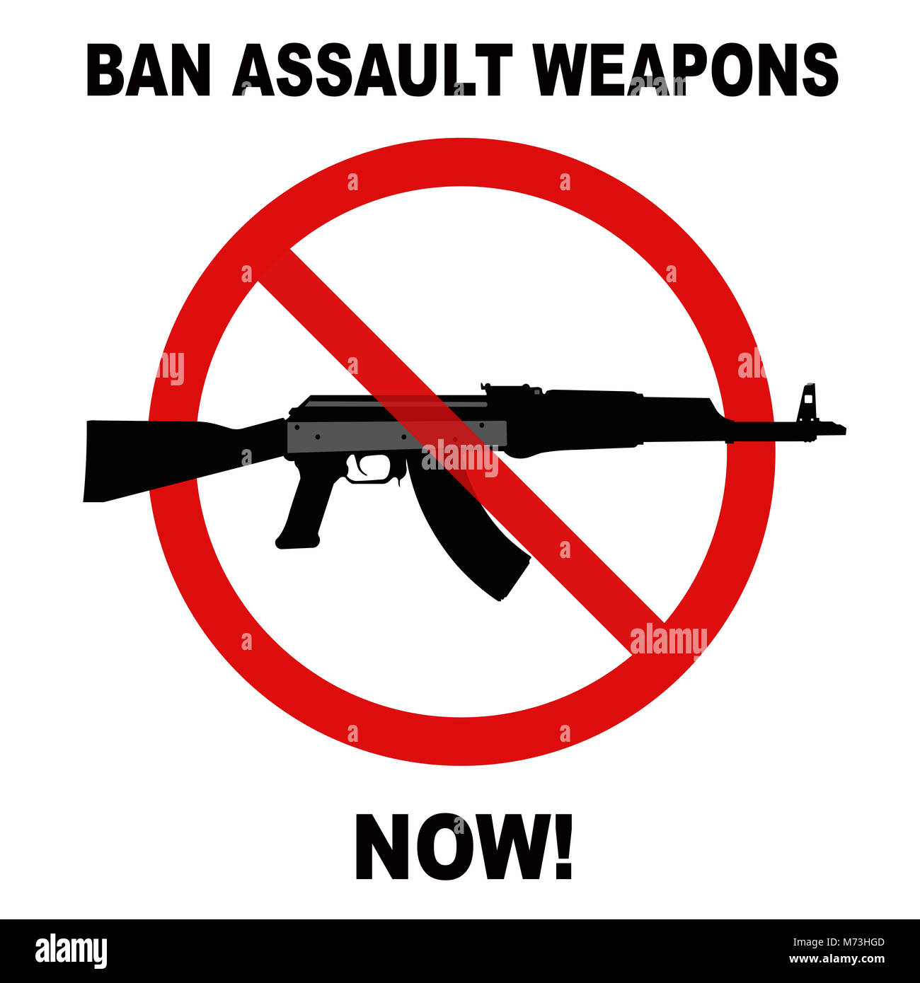 Ban assault weapons now red forbidden sign against white background Stock Photo