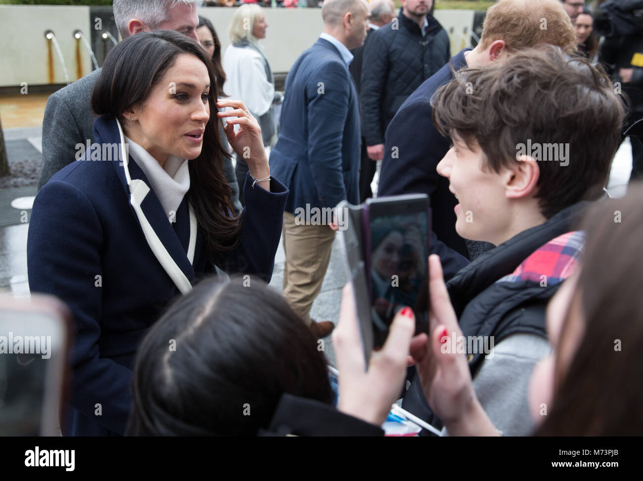 Prince Harry and Meghan Markle arrive at Millenium Point for International Women's Day in Birmingham, UK, March 8, 2018 Stock Photo