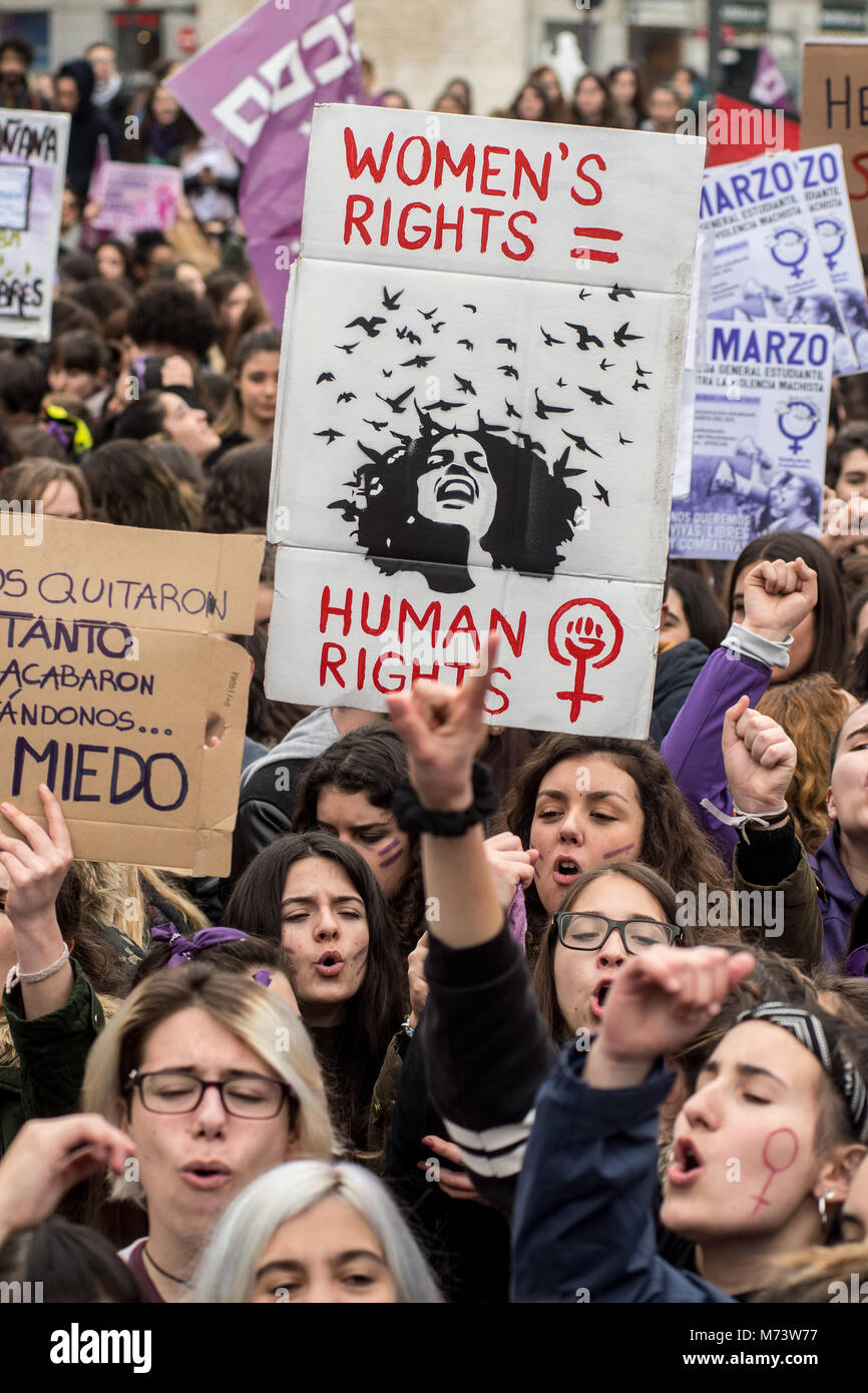 Madrid Spain 8th March 2018 Women Protesting During The First Women Strike Ever In Spain For