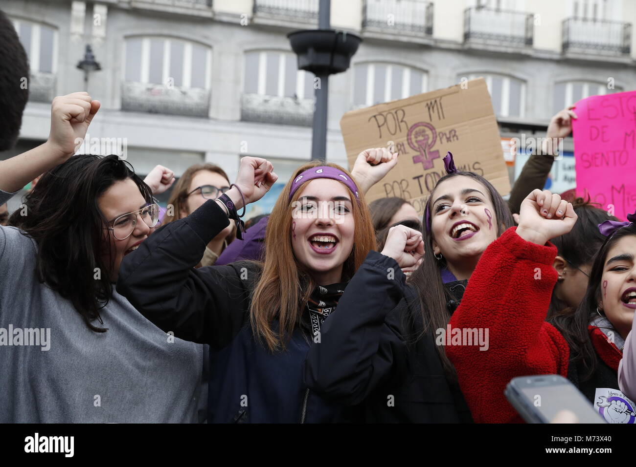 Madrid, Spain. 8th March, 2018. Spanish women during a gathering to celebrate International Women's Day in Madrid, Madrid, Thursday March 8, 2018. Credit: Gtres Información más Comuniación on line, S.L./Alamy Live News Stock Photo