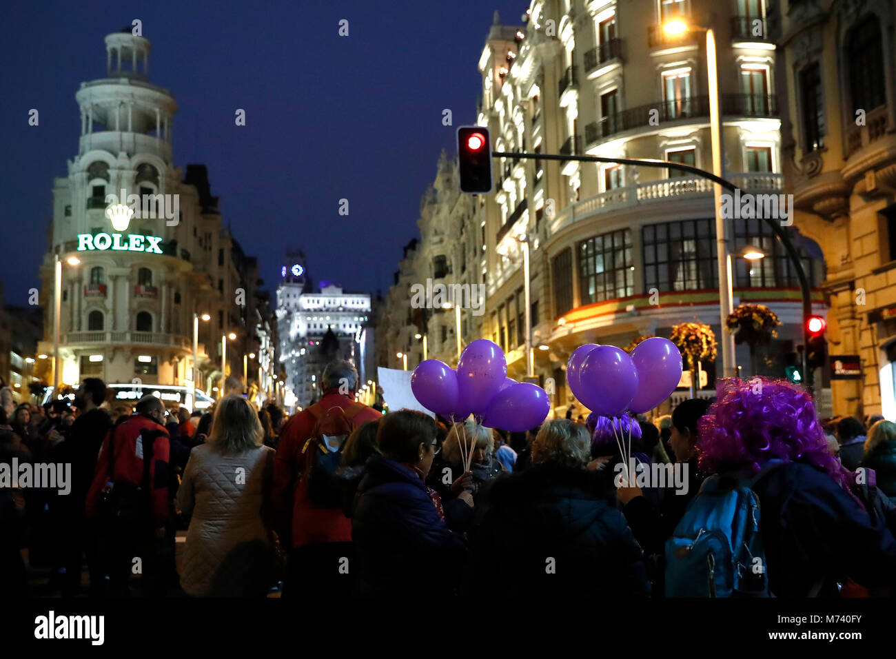 Spanish women during a gathering to celebrate International Women's Day in Puerta del Sol in Madrid, Madrid, Thursday March 8, 2018. Credit: Gtres Información más Comuniación on line, S.L./Alamy Live News Stock Photo