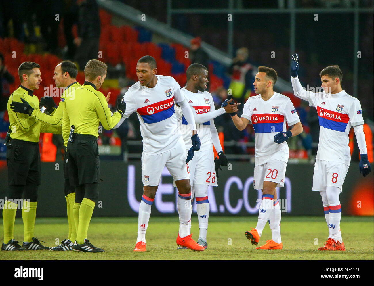 Moscow Russia March 8 2018 Lyon S Players Celebrate Winning The Stock Photo Alamy