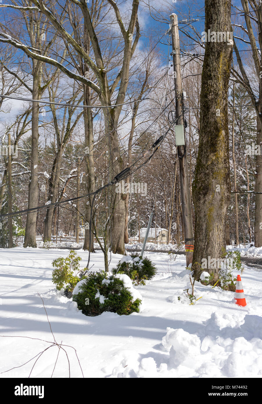 Chappaqua, NY, USA, 8th March 2018. With power and cable lines still