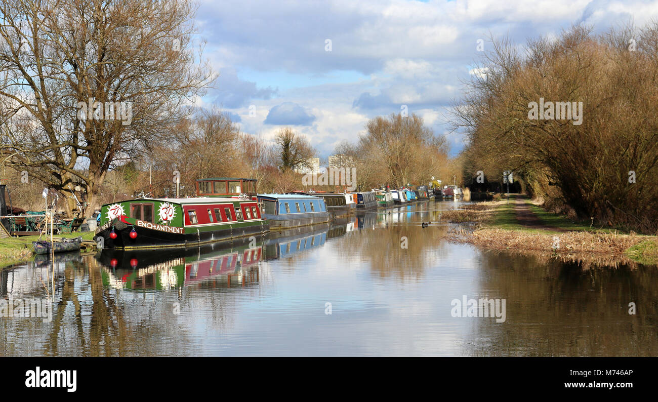 Kennet & Avon Canal in west Berkshire with moored Narrowboats on the ...