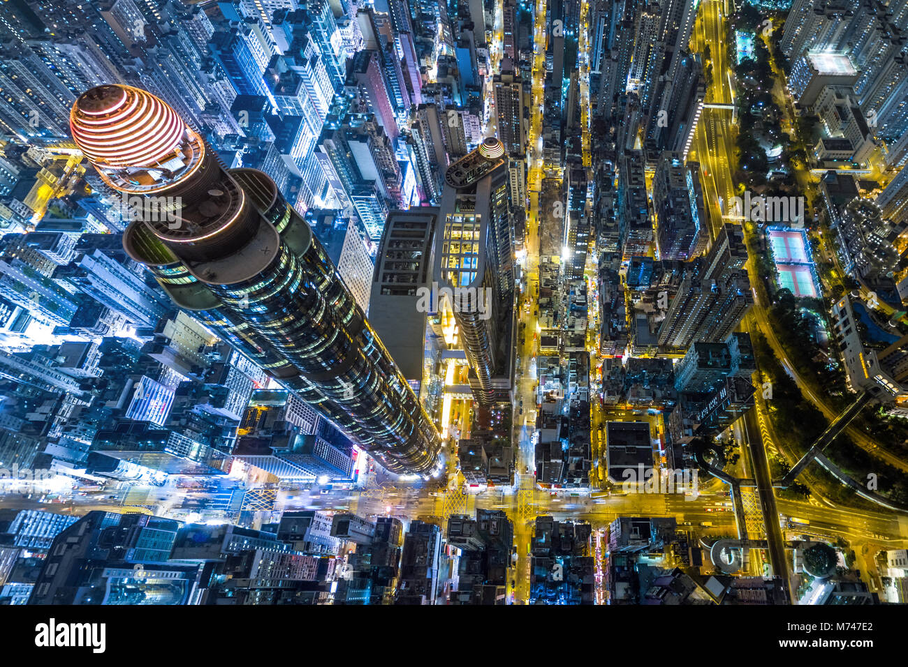 Aerial view of business district of Hong Kong at night Stock Photo - Alamy