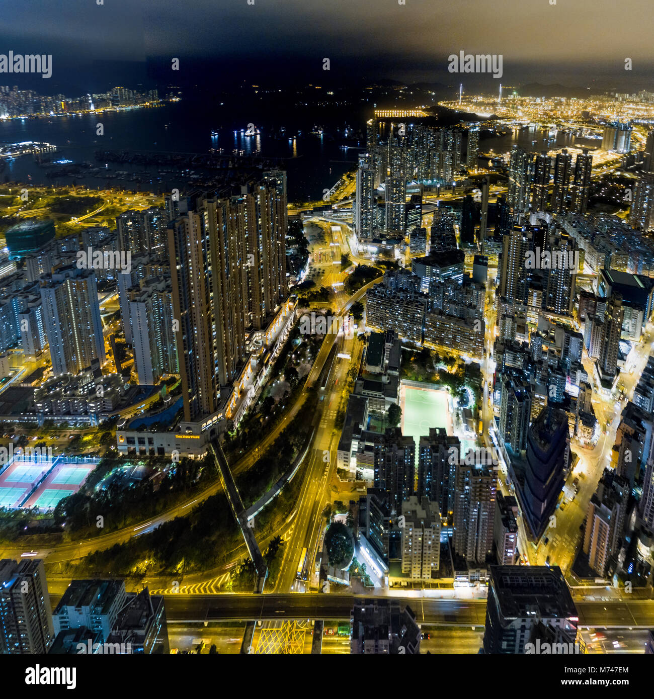 Aerial view of business district of Hong Kong at night Stock Photo - Alamy