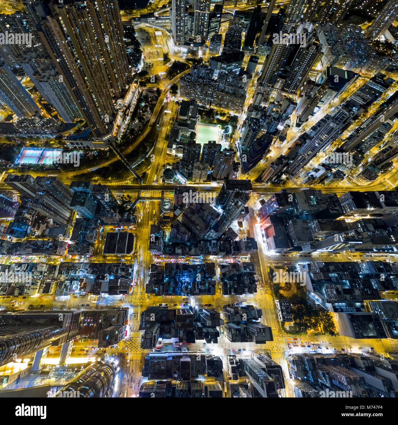 Aerial view of business district of Hong Kong at night Stock Photo - Alamy