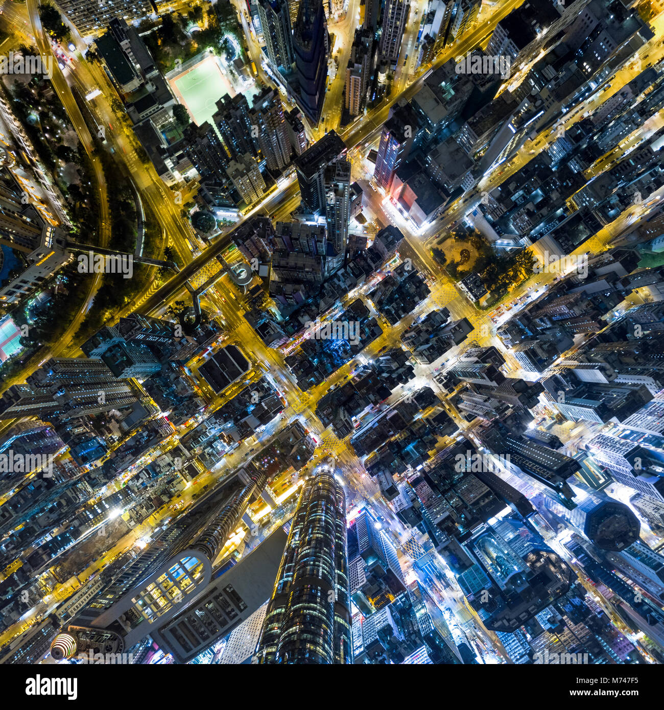 Aerial view of business district of Hong Kong at night Stock Photo - Alamy