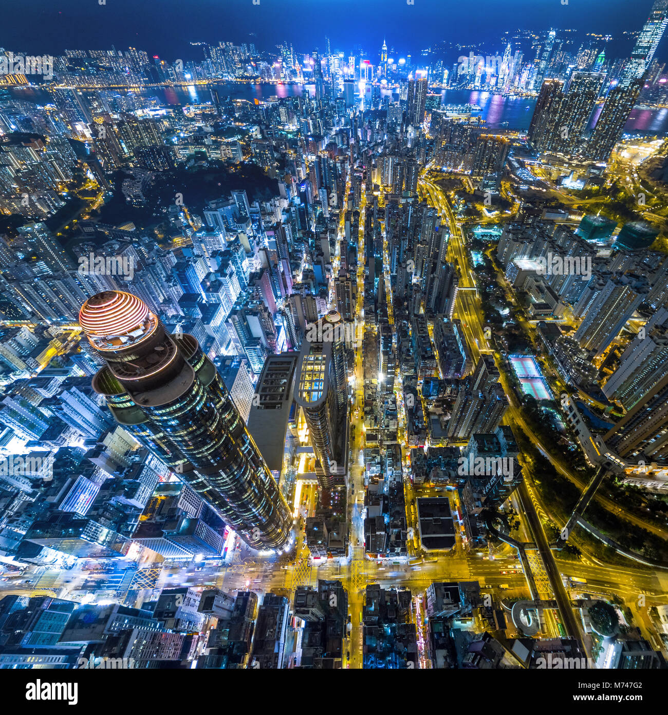 Aerial view of business district of Hong Kong at night Stock Photo - Alamy