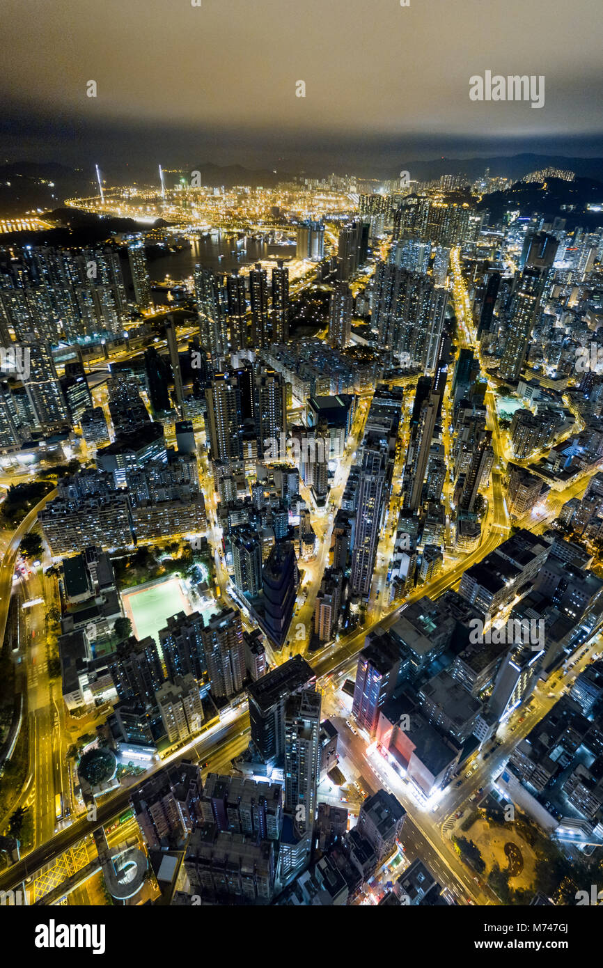 Aerial view of business district of Hong Kong at night Stock Photo - Alamy