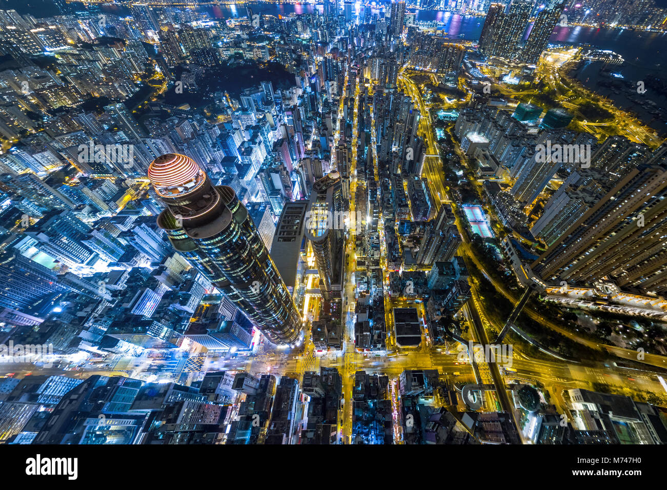 Aerial view of business district of Hong Kong at night Stock Photo - Alamy