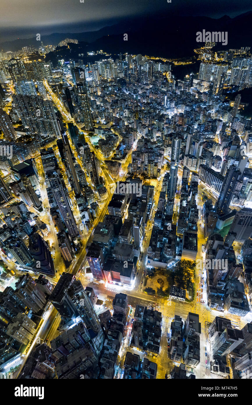 Aerial view of business district of Hong Kong at night Stock Photo - Alamy