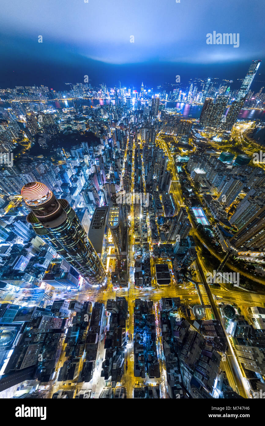 Aerial view of business district of Hong Kong at night Stock Photo - Alamy
