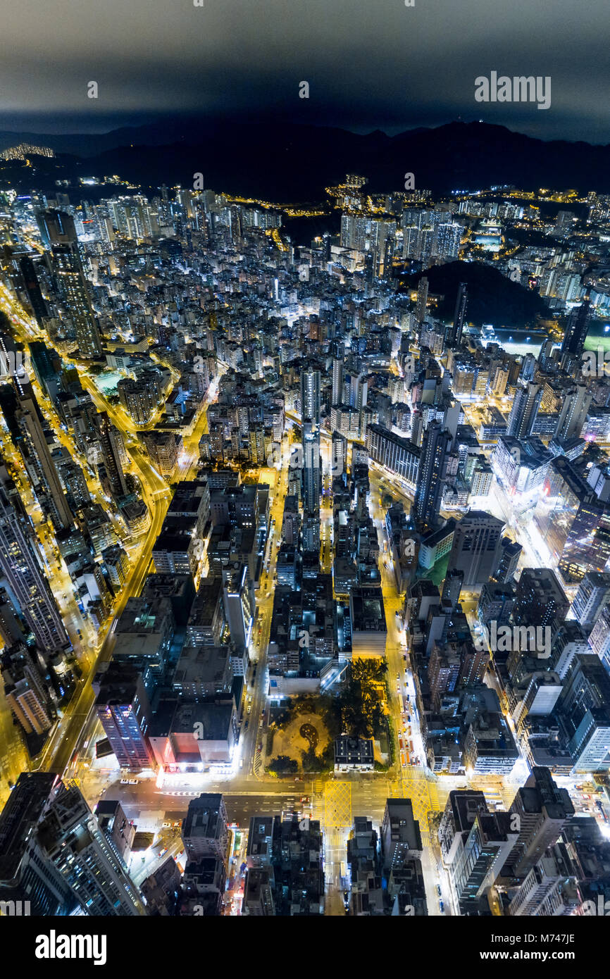 Aerial view of business district of Hong Kong at night Stock Photo - Alamy
