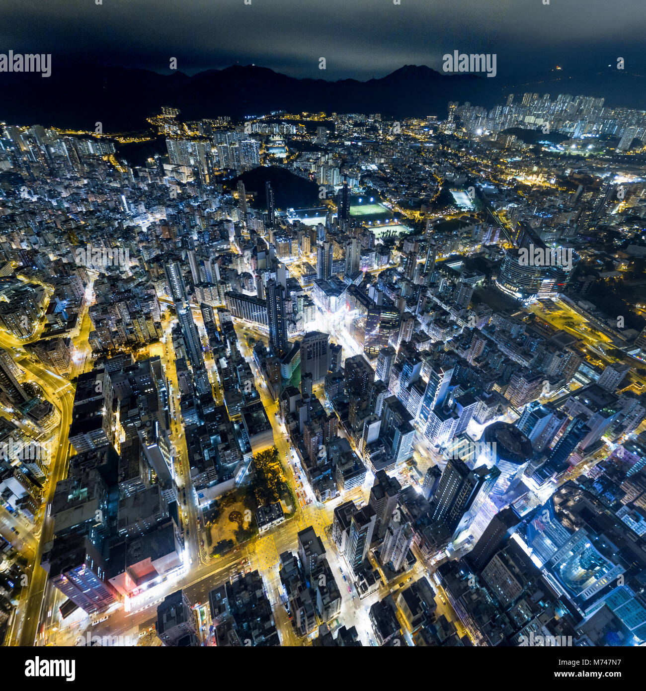 Aerial view of business district of Hong Kong at night Stock Photo - Alamy