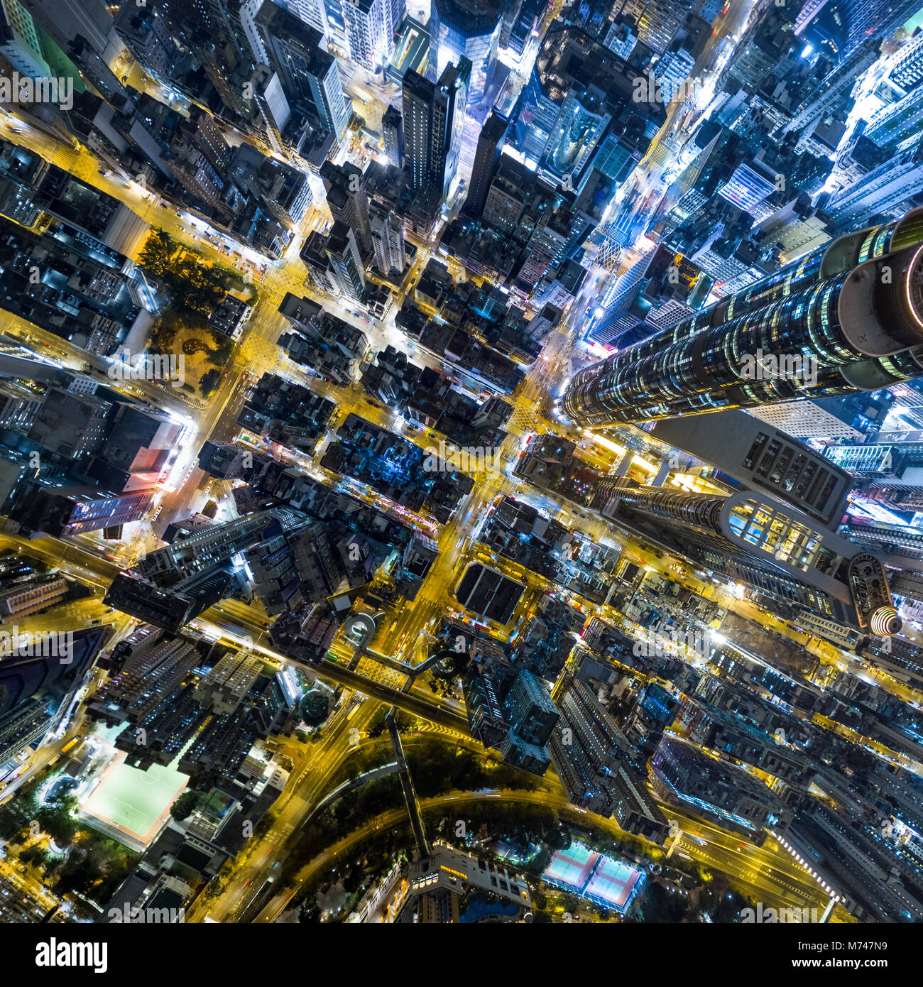 Aerial view of business district of Hong Kong at night Stock Photo - Alamy