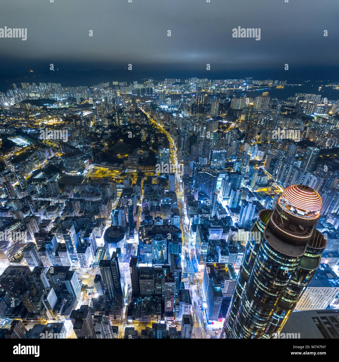 Aerial view of business district of Hong Kong at night Stock Photo - Alamy
