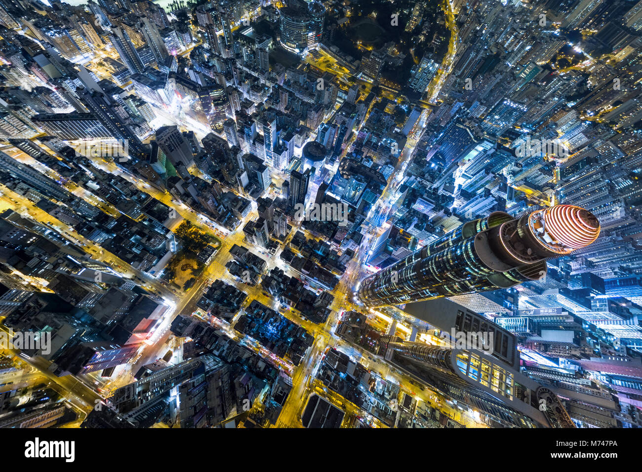 Aerial view of business district of Hong Kong at night Stock Photo - Alamy