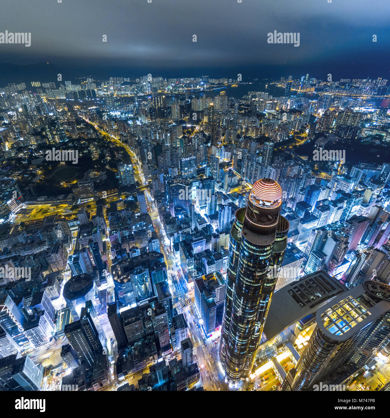 Aerial view of business district of Hong Kong at night Stock Photo - Alamy