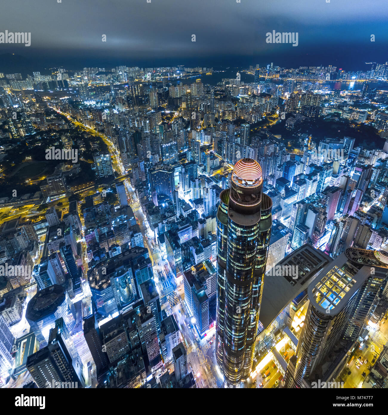 Aerial view of business district of Hong Kong at night Stock Photo - Alamy