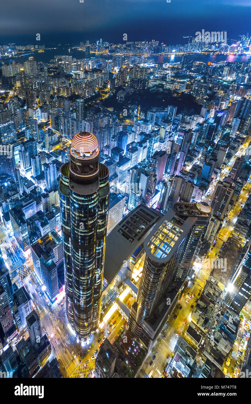 Aerial view of business district of Hong Kong at night Stock Photo - Alamy