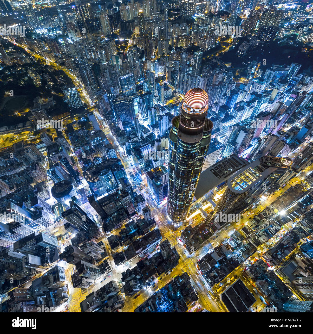 Aerial view of business district of Hong Kong at night Stock Photo - Alamy